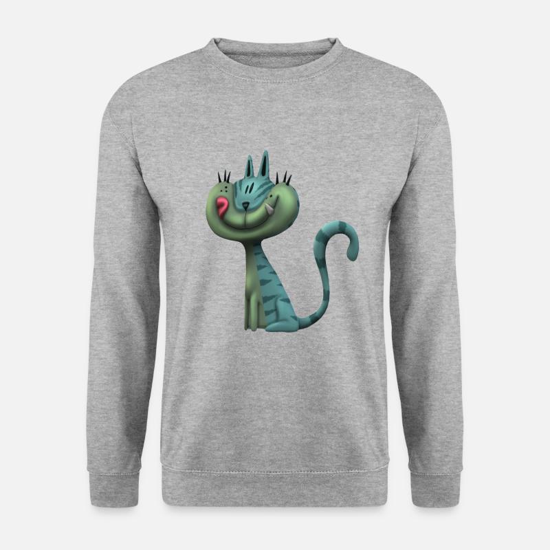 lustige Katze - Unisex Pullover - Weißgrau meliert