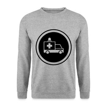 Krankenwagen Ambulance - Unisex Pullover - Weißgrau meliert - Vorne - Alina (178cm) & Michal (187cm)