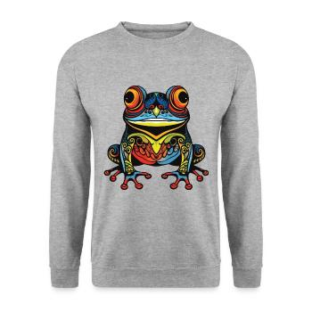 Frosch Portrait - Unisex Pullover - Weißgrau meliert - Vorne - Alina (178cm) & Michal (187cm)