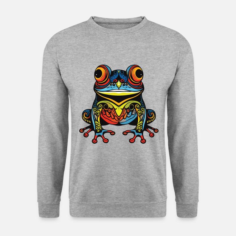 Frosch Portrait - Unisex Pullover - Weißgrau meliert