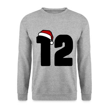 12 Zahl Weihnachten - Unisex Pullover - Weißgrau meliert - Vorne - Alina (178cm) & Michal (187cm)