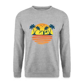 Palmen Sommer Sonne Meer und Strand - Unisex Pullover - Weißgrau meliert - Vorne - Alina (178cm) & Michal (187cm)