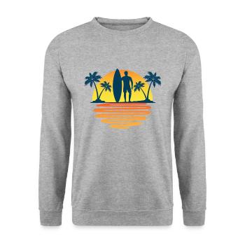 Surf surfer mer soleil vagues et palmiers - Sweat-shirt Unisexe - gris chiné - Devant - Alina (178cm) & Michal (187cm)