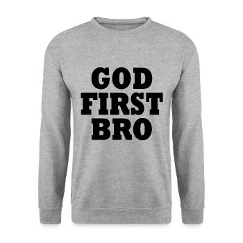 God first bro - Sweat-shirt Unisexe - gris chiné - Devant - Alina (178cm) & Michal (187cm)