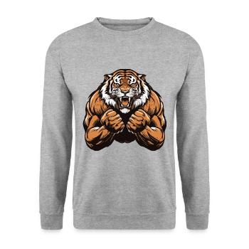 Tiger Muscles Beast Workout Gym - Sweat-shirt Unisexe - gris chiné - Devant - Alina (178cm) & Michal (187cm)