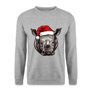 Rhinocéros Portrait Noël - Sweat-shirt Unisexe - gris chiné - Devant - Alina (178cm) & Michal (187cm)