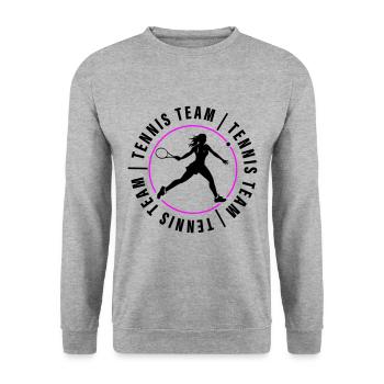 Joueur de club de l’équipe de tennis - Sweat-shirt Unisexe - gris chiné - Devant - Alina (178cm) & Michal (187cm)