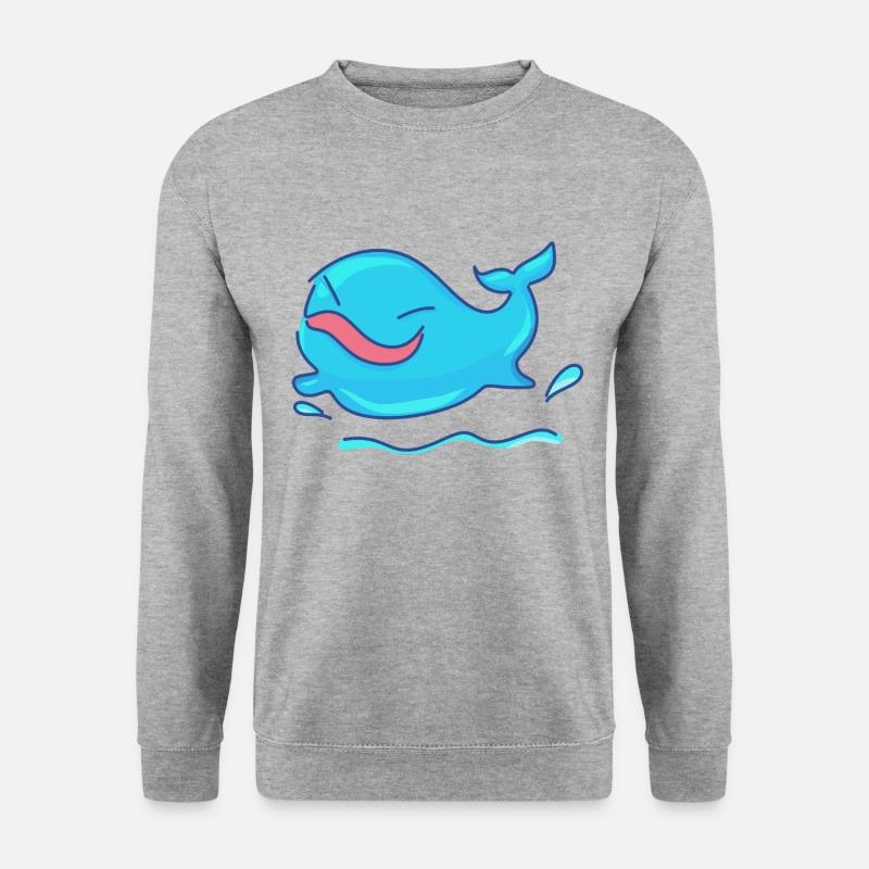 Wal Meerestier Fisch blau wasser symbol - Unisex Pullover - Weißgrau meliert