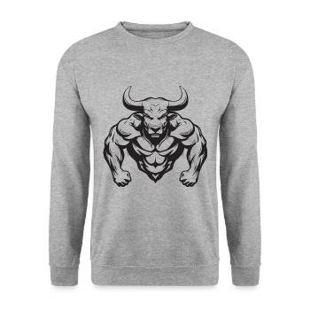 Bulle Stier Muskeln Workout Gym - Unisex Pullover - Weißgrau meliert - Vorne - Alina (178cm) & Michal (187cm)