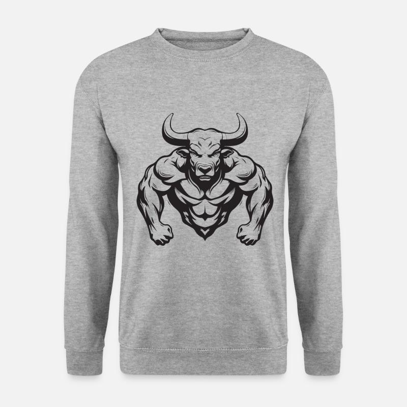 Bulle Stier Muskeln Workout Gym - Unisex Pullover - Weißgrau meliert