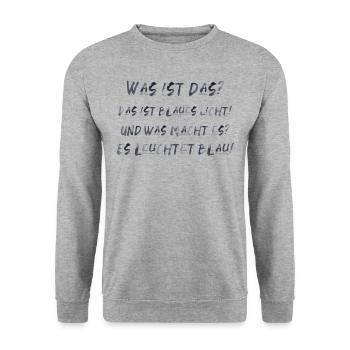 blaues Licht Film Zitat Spruch lustig Kino - Unisex Pullover - Weißgrau meliert - Vorne - Alina (178cm) & Michal (187cm)