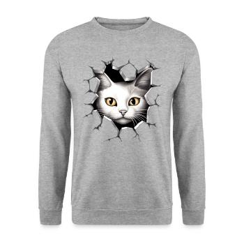 Hole Peekaboo: Baby-Katze auf Abenteuer - Unisex Pullover - Weißgrau meliert - Vorne - Alina (178cm) & Michal (187cm)