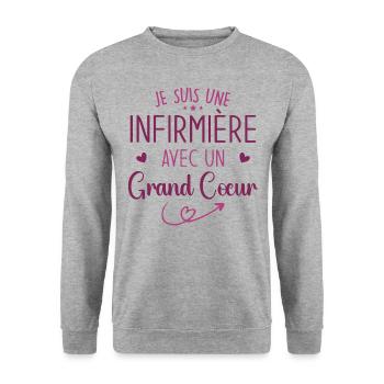 Je Suis Une Infirmière Avec Un Grand Cœur - Sweat-shirt Unisexe - gris chiné - Devant - Alina (178cm) & Michal (187cm)