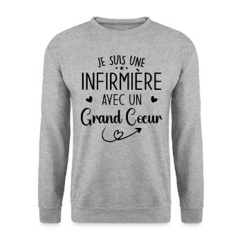 Je Suis Une Infirmière Avec Un Grand Cœur - Sweat-shirt Unisexe - gris chiné - Devant - Alina (178cm) & Michal (187cm)