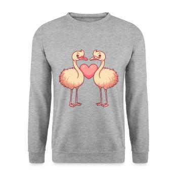 Couple D’autruche Amoureux Animal Saint Valentin - Sweat-shirt Unisexe - gris chiné - Devant - Alina (178cm) & Michal (187cm)