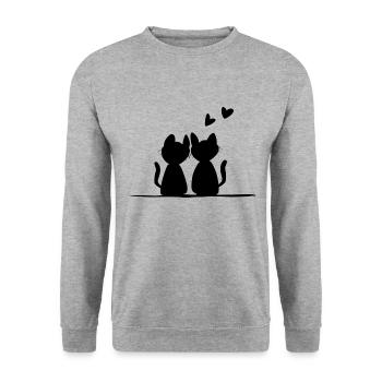 Saint-Valentin Chats romantiques Animaux Amour - Sweat-shirt Unisexe - gris chiné - Devant - Alina (178cm) & Michal (187cm)