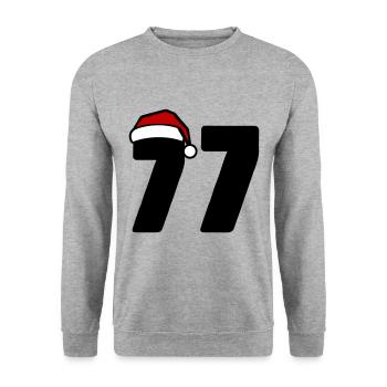 77 Zahl Weihnachten - Unisex Pullover - Weißgrau meliert - Vorne - Alina (178cm) & Michal (187cm)