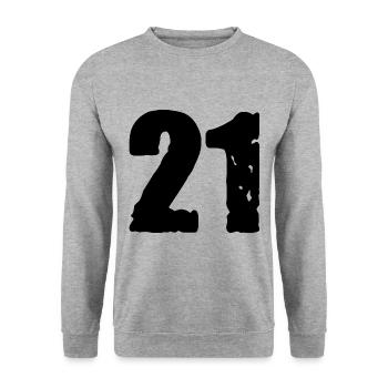 21 Zahl Trikot - Unisex Pullover - Weißgrau meliert - Vorne - Alina (178cm) & Michal (187cm)
