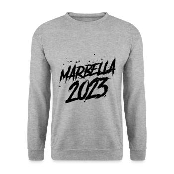 Marbella 2023 - Unisex Pullover - Weißgrau meliert - Vorne - Alina (178cm) & Michal (187cm)