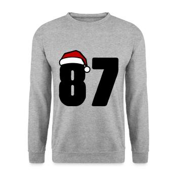 87 Zahl Weihnachten - Unisex Pullover - Weißgrau meliert - Vorne - Alina (178cm) & Michal (187cm)