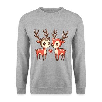 Couple De Cerfs Amoureux Animal Saint Valentin - Sweat-shirt Unisexe - gris chiné - Devant - Alina (178cm) & Michal (187cm)