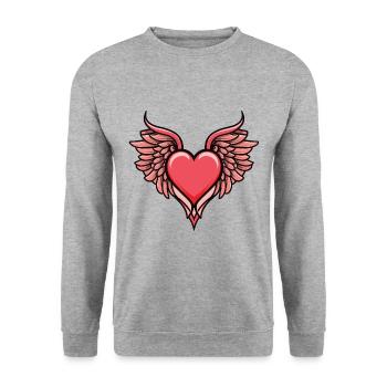 Heart Wings - Unisex Sweatshirt - salt & pepper - Front - Alina (178cm) & Michal (187cm)