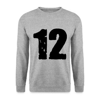 12 Zahl Trikot - Unisex Pullover - Weißgrau meliert - Vorne - Alina (178cm) & Michal (187cm)