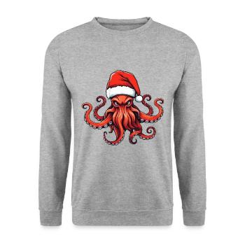 Oktopus Krake Weihnachten Portät - Unisex Pullover - Weißgrau meliert - Vorne - Alina (178cm) & Michal (187cm)
