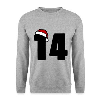 14 Zahl Weihnachten - Unisex Pullover - Weißgrau meliert - Vorne - Alina (178cm) & Michal (187cm)