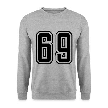69 Zahl Symbol - Unisex Pullover - Weißgrau meliert - Vorne - Alina (178cm) & Michal (187cm)