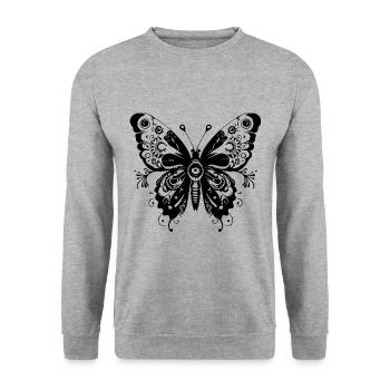 Schmetterling Mandala Boho - Unisex Pullover - Weißgrau meliert - Vorne - Alina (178cm) & Michal (187cm)