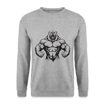 Ours Grizzly Musculation Muscles - Sweat-shirt Unisexe - gris chiné - Devant - Alina (178cm) & Michal (187cm)