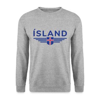 J’aime l’Islande Design T-Shirt Tenue - Sweat-shirt Unisexe - gris chiné - Devant - Alina (178cm) & Michal (187cm)