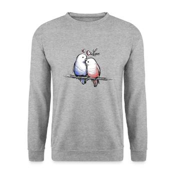 Liebende Voegel - Unisex Pullover - Weißgrau meliert - Vorne - Alina (178cm) & Michal (187cm)