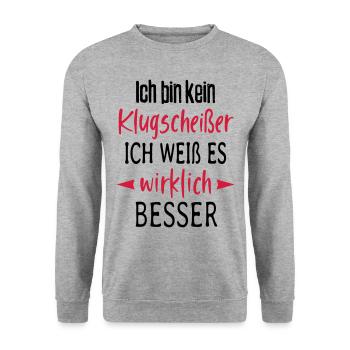 Ich bin kein Klugscheißer Besserwisser Sprüche - Unisex Pullover - Weißgrau meliert - Vorne - Alina (178cm) & Michal (187cm)