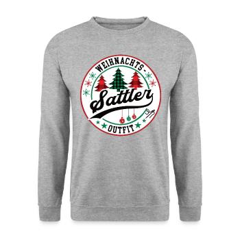 Sattler Weihnachten Sattlerei XMAS Meister Azubi - Unisex Pullover - Weißgrau meliert - Vorne - Alina (178cm) & Michal (187cm)