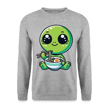 Alien with noodles ramen kawaii Alien - Unisex Sweatshirt - salt & pepper - Front - Alina (178cm) & Michal (187cm)