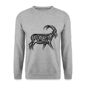 Bergziege Tribal Tattoo - Unisex Pullover - Weißgrau meliert - Vorne - Alina (178cm) & Michal (187cm)