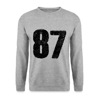 87 Zahl Trikot - Unisex Pullover - Weißgrau meliert - Vorne - Alina (178cm) & Michal (187cm)