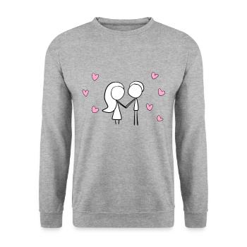 pärchen liebe herzen rosa herz Valentinstag - Unisex Pullover - Weißgrau meliert - Vorne - Alina (178cm) & Michal (187cm)