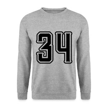 34 Zahl symbol - Unisex Pullover - Weißgrau meliert - Vorne - Alina (178cm) & Michal (187cm)