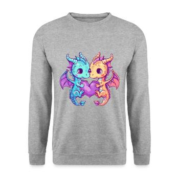 Dragon Couple Amoureux Animal Saint Valentin - Sweat-shirt Unisexe - gris chiné - Devant - Alina (178cm) & Michal (187cm)