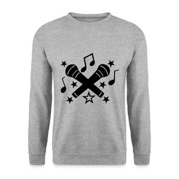 Microphon, Mikro, Noten, Sterne - Unisex Pullover - Weißgrau meliert - Vorne - Alina (178cm) & Michal (187cm)