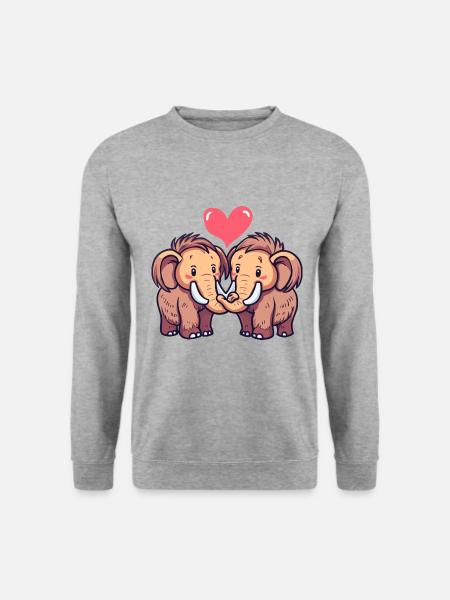 Mammut Paar Verliebt Tier Valentinstag - Unisex Pullover - Weißgrau meliert