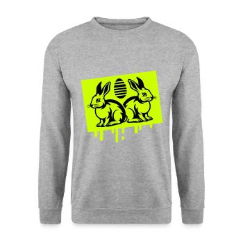Osterhase Symbol Ostern - Unisex Pullover - Weißgrau meliert - Vorne - Alina (178cm) & Michal (187cm)