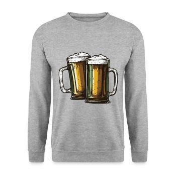 Bier Glas Prost Drinking - Unisex Pullover - Weißgrau meliert - Vorne - Alina (178cm) & Michal (187cm)