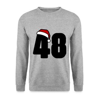 48 Zahl Weihnachten - Unisex Pullover - Weißgrau meliert - Vorne - Alina (178cm) & Michal (187cm)