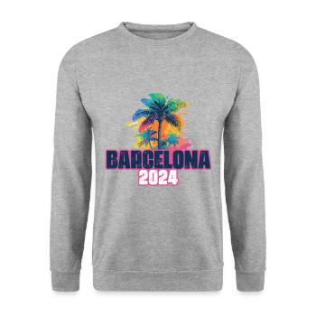 Barcelona 2024 Holiday Palm Blob - Unisex Sweatshirt - salt & pepper - Front - Alina (178cm) & Michal (187cm)