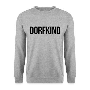 Dorfkind Spruch Schrift - Unisex Pullover - Weißgrau meliert - Vorne - Alina (178cm) & Michal (187cm)