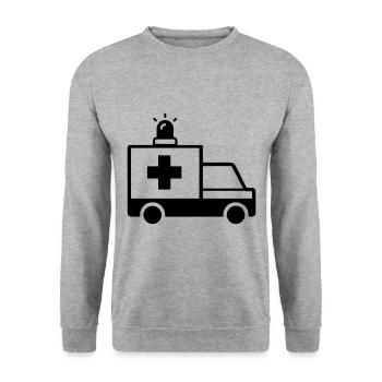 Krankenwagen Ambulance - Unisex Pullover - Weißgrau meliert - Vorne - Alina (178cm) & Michal (187cm)
